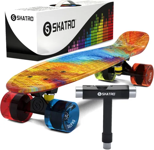 Vista 21 de Skatro - Monopatín modelo mini cruiser. Tablero de plástico de estilo retro de 22 x 6 pulgadas.Viene completo.