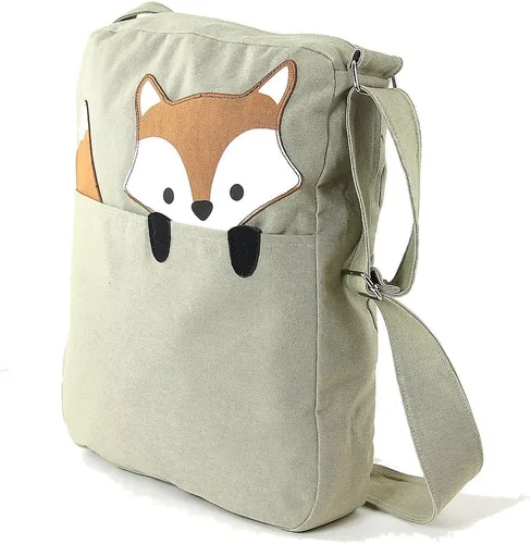 Vista 2 de Peeking Fox On - Bolso bandolera grande de lona