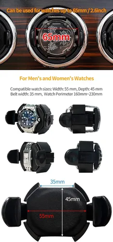 Vista 4 de Oryx - 6 bobinadoras de reloj para relojes automáticos, caja de reloj giratoria de madera, 15 modos de rotación, vitrina con luz LED, motor Mabuchi