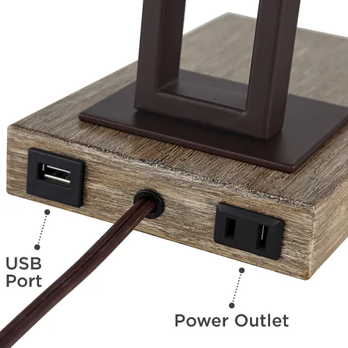 Vista 5 de Franklin Iron Works Maricopa - Lámpara de mesa rústica de escritorio con USB y toma de corriente alterna en la base de 21.25 pulgadas, pantalla