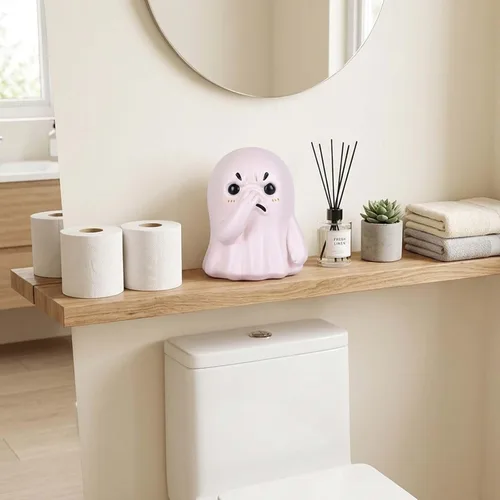 Vista 4 de Figura de fantasma de nariz sosteniendo: divertida estatua de fantasma de Halloween para decoración de baño o estante, adornos espeluznantes
