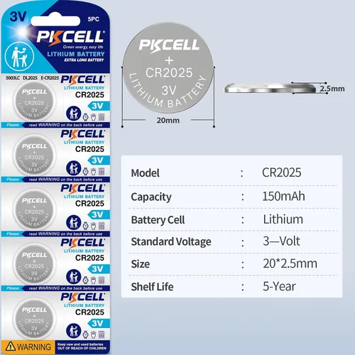 Vista 2 de PKCELL CR 2025 Baterías CR2025 3V Batería de litio (paquete de 5)