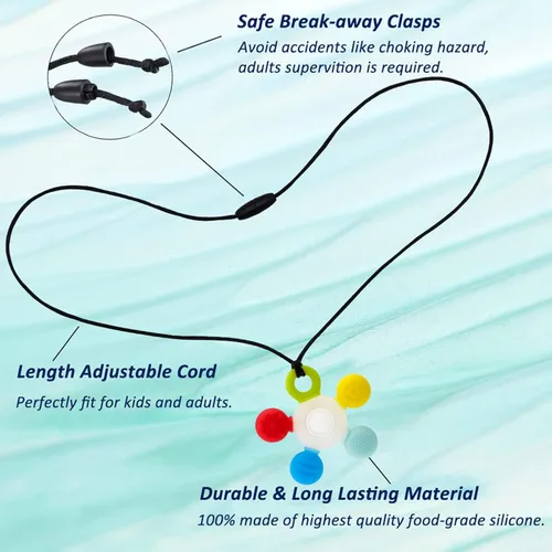 Vista 3 de Seeway - Collar masticable sensorial, collar masticable de silicona para niños sensoriales, longitud ajustable, juguetes masticables para autismo