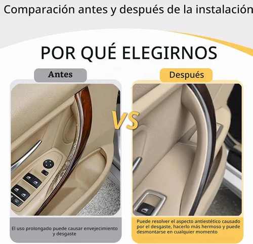 Vista 5 de Cubierta para manija de puerta de automóvil izquierda y derecha, Cubiertas Decorativas Protectoras para Manijas de Tirador Interior de Puerta para 2