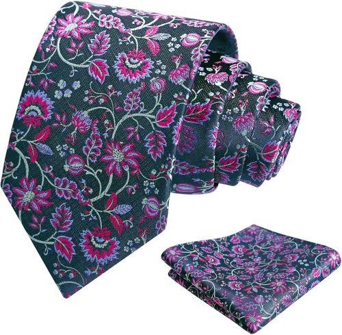 Vista 114 de Alizeal Mens 3.15inches Leaf Flower Pattern Tie with Floral Pocket Square Set