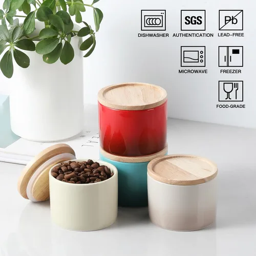 Vista 2 de Botes de Cocina Sweejar Tarro de Cerámica para Almacenamiento de Alimentos, Contenedores Apilables con Tapa de Madera de Sellado Hermético