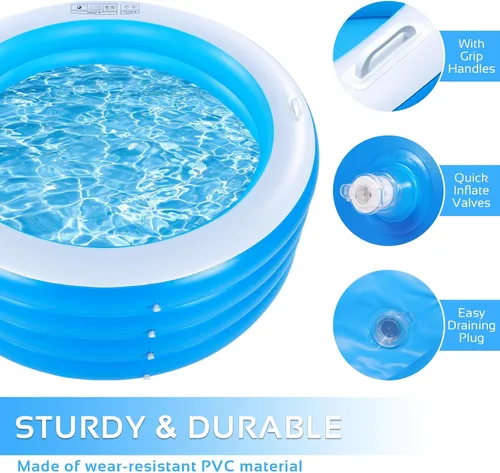 Vista 7 de Piscina inflable, piscina inflable redonda grande de 70 x 30 pulgadas con asas, piscina familiar, fiesta acuática de verano, al aire libre, patio