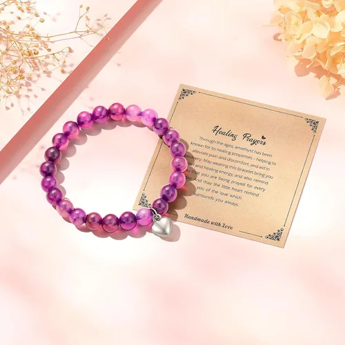 Vista 5 de Ralukiia Regalo para mujeres después de la cirugía, pulsera de amatista con oraciones curativas, regalos inspiradores de animación para mujeres