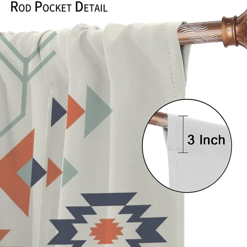 Vista 297 de Cortinas con patrón geométrico tribal, estilo suroeste, azteca, rústico, occidental, nativo americano, opacas, con bolsillo para barra, decoración