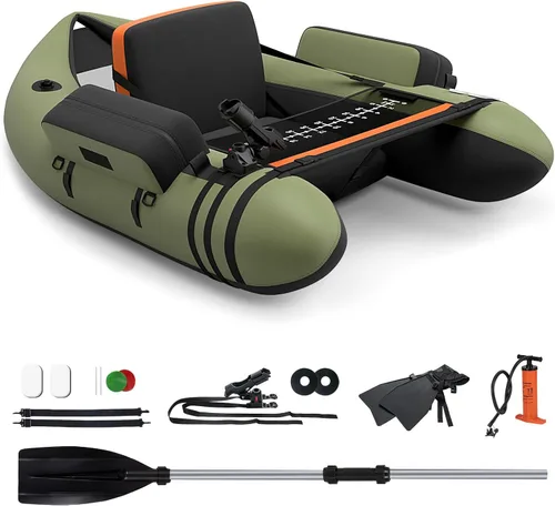 Vista 11 de GYMAX Tubo flotador de pesca, barco de pesca inflable de 350 libras con paleta, bomba, aletas, estatores de anzuelos, regla de pescado, bolsillos
