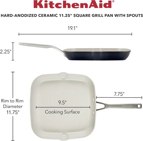 Vista 10 de KitchenAid Sartén antiadherente de cerámica anodizada dura, cuadrada, 11.25 pulgadas, negro mate
