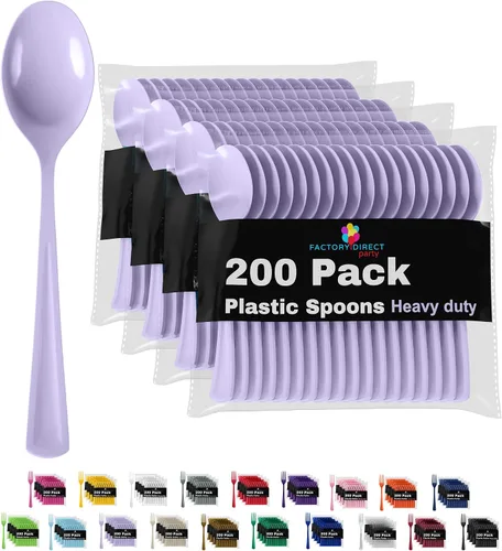 Vista 10 de Party Solids Cucharas de plástico negras, 200 piezas, cucharas negras, utensilios desechables, juego de cubiertos de plástico resistente