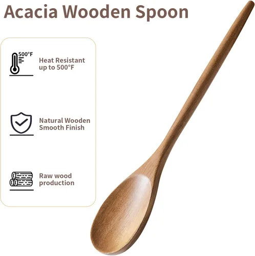 Vista 2 de 2 cucharas de madera de acacia para cocinar, cucharas de cocina de 12 ″ con acabado liso de madera de agarre cómodo, cucharas de madera