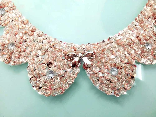 Vista 4 de Vpang Blusa desmontable collar falso lentejuelas flor perla collar gargantilla Peter Pan