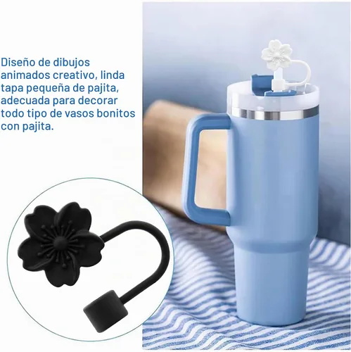Vista 5 de Tapa de pajita de silicona con flores para vaso Stanley, 10 mm 0.4 pulgadas, tapas reutilizables para regalo de decoración de fiesta