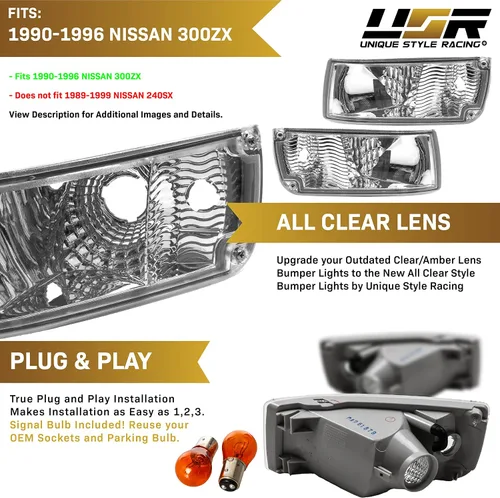 Vista 3 de USR DEPO 90-96 300ZX Luces de señal – JDM estilo cristal transparente todo transparente parachoques delantero luces intermitentes juego con Lente