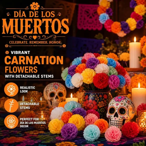 Vista 6 de Nicunom Paquete de 120 cabezas de flores de caléndula a granel, cabeza de flores de seda multicolor con tallos de flores artificiales, guirnaldas