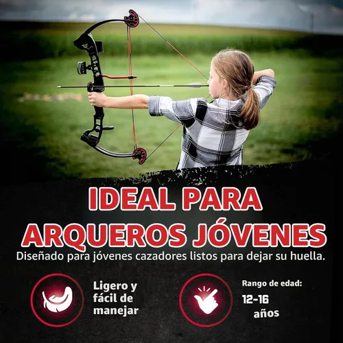 Vista 5 de Barnett Vortex Lite Youth Bow - 22-25in Draw Length, 18-29lb Hunting Compound Bow, Adjustable 60-70% Let Off, 3 Pin Fiber Optic Sight, Brush