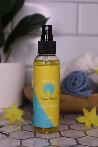 Vista 3 de TIANA'S CREATIONS Elixir de seda con semilla de uva y girasol, protector de calor, prensa de seda, reductor de frizz y puntas abiertas, brillo