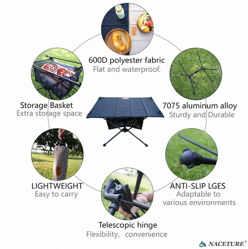 Vista 5 de NACETURE Mesa de camping ultraligera – Mesa de camping plegable con malla de almacenamiento para accesorios de equipo de camping, senderismo