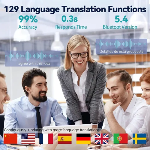 Vista 2 de Lentes inteligentes AI con ChatGPT, lentes Bluetooth, traducción en 129 idiomas, para reproducción de música, llamadas manos libres, impermeable