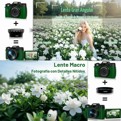 Vista 6 de Cámara digital de 75 MP, cámara de vlogging WiFi 4K con pantalla abatible de 180° de 3.0 pulgadas, cámara compacta de enfoque automático de 16X