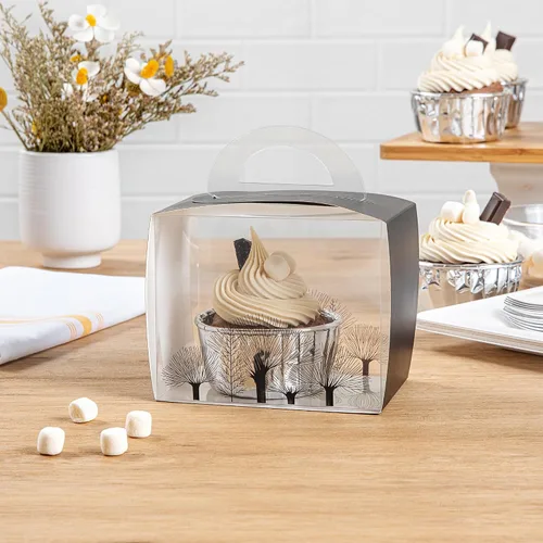 Vista 3 de Restaurantware Sweet Vision - Cajas individuales para cupcakes de 5 x 3.25 pulgadas, 100 cajas de exhibición desechables para cupcakes, con asa