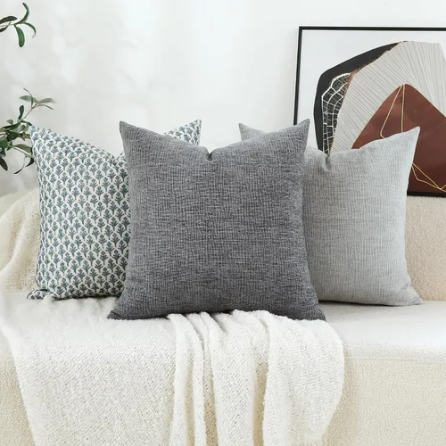 Vista 5 de Stellhome Juego de 2 fundas de almohada de felpilla azul gris de 16 x 16 pulgadas, fundas de cojín con textura de línea suave, decoración bohemia