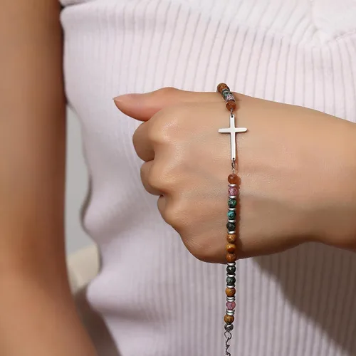 Vista 7 de TONY & SANDY Pulsera de cruz cristiana para mujer, regalo de San Valentín para ella, regalo de confirmación de bautismo, Pascua, regalo único