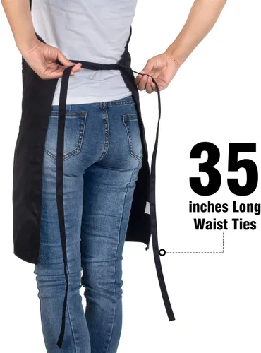 Vista 3 de Xornis Paquete de 2 delantales ajustables con 2 bolsillos para mujeres y hombres, cocinero, cocinero, color negro
