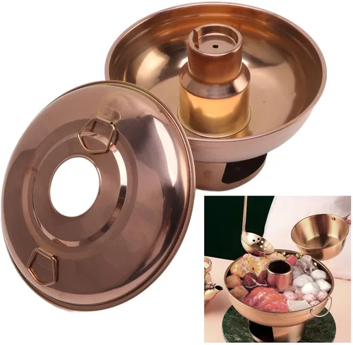 Vista 6 de Olla caliente de carbón pequeña, acero inoxidable pulido con diseño de chimenea para comedor buffet 410 acero inoxidable oro rosa 9.1 in 1 unidad