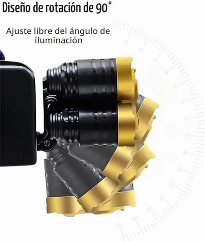 Vista 7 de Faros delanteros ultra brillantes de 10000 lúmenes, impermeable, linterna LED, linterna de trabajo, recargable, 4 modos, lámpara de cabeza
