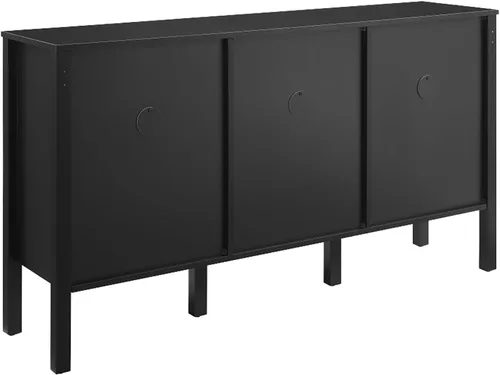 Vista 11 de Crosley Furniture Perry - Aparador de ratán moderno con armarios de almacenamiento, Credenza, soporte de TV, color negro