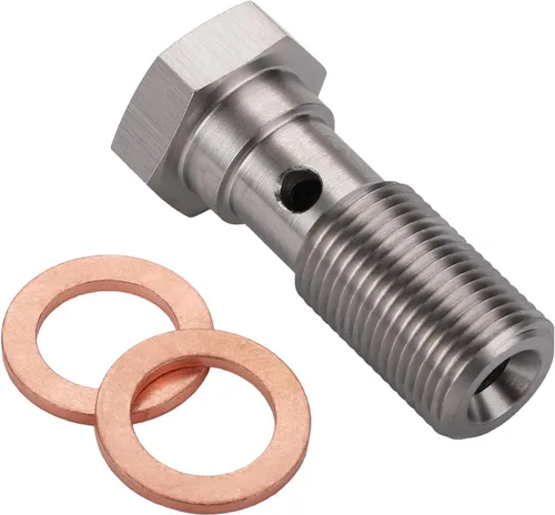 Vista 6 de 3AN 3/8 x 24 UNF Adaptador de Tornillo de Freno de Banjo Único de Acero Inoxidable de 20mm de Largo con Arandelas de Cobre