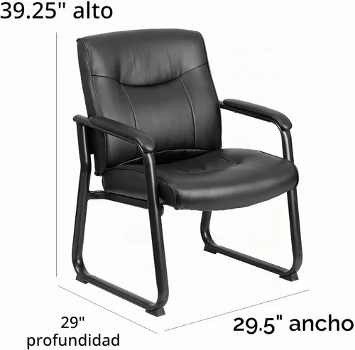 Vista 3 de Flash Furniture HERCULES Series Big & Tall - Silla de recepción lateral ejecutiva LeatherSoft negra de 500 libras con base de trineo