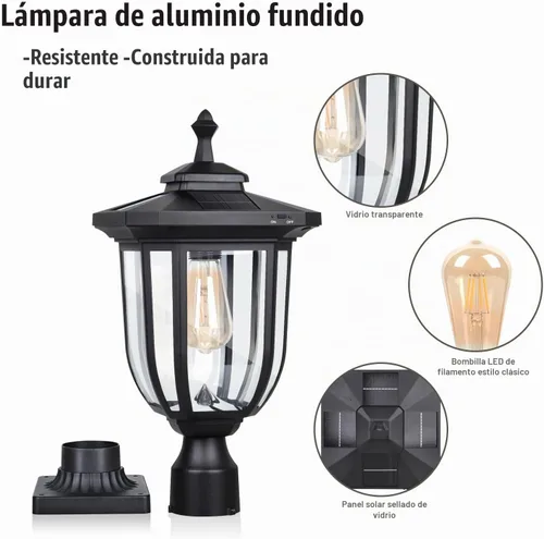 Vista 2 de ST4322Q1 - Luz solar para poste al aire libre, lámpara solar de anochecer a amanecer, luz de poste de aluminio impermeable con montaje en muelle