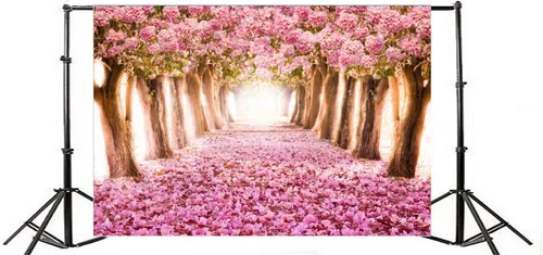 Vista 3 de AOFOTO Fondo de fondo de flores de cerezo de primavera de 5 x 3 pies, flores rosadas, árbol, pétalos florales, boulevard, fondo de fotografía, baby