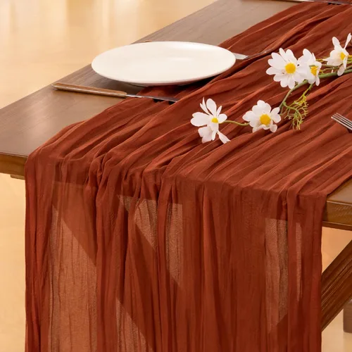 Vista 46 de Socomi - Camino de mesa de gasa, estilo bohemio y rústico, para primavera, Pascua, bodas, fiestas, baby showers y decoración, 120 pulgadas/10 pies