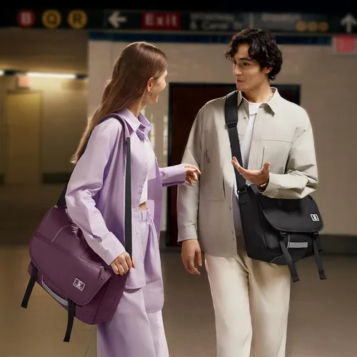 Vista 2 de OIWAS Bolsa tipo mensajero para hombre, 14 pulgadas, bolsa cruzada para computadora portátil, bolsa de hombro, bolsa de hombro para universidad
