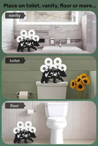 Vista 4 de Black Bear - Soporte de papel higiénico de metal, divertido soporte de papel de animales para baños, organizador independiente con capacidad para 8