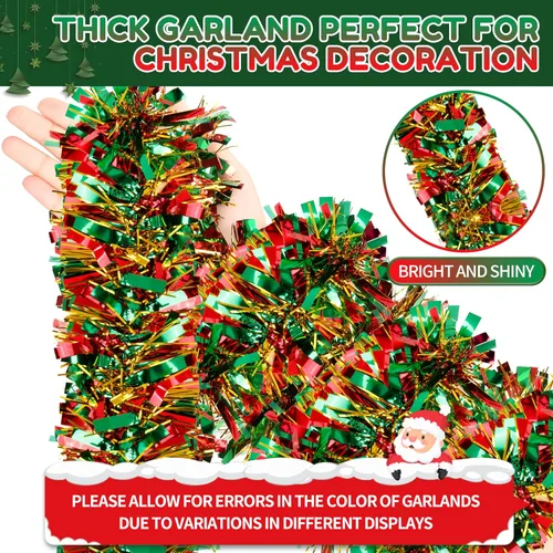 Vista 3 de Guirnalda de oropel de Navidad de 50 pies, guirnalda gruesa de oropel, decoraciones de árbol de Navidad, guirnalda de oropel metálica y girada