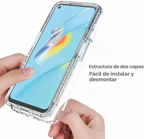 Vista 4 de Funda para teléfono para Oppo A54 4G, CPH2239 con protector de pantalla de vidrio templado, carcasa protectora de cuerpo completo transparente