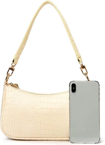 Vista 8 de Bolso de hombro de estilo clásico retro, para usar al hombro con cierre de cremallera para mujer