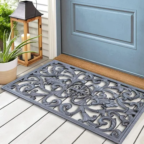 Vista 2 de Tapete rectangular para puerta delantera, de hierro fundido, tapete de entrada de bienvenida, resistente y antideslizante, raspador de zapatos
