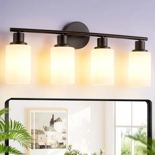 Vista 12 de [Usado] DLLT Lámparas de Baño de 3 Luces: Luces de Tocador Modernas de Níquel con Bombillas E26 - Lámpara de Pared de Baño con Pantalla de Vidrio