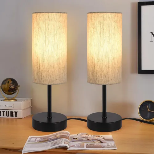 Vista 15 de RISLG Juego de 2 lámparas de mesa para recámara, lámparas de noche para mesita de noche con interruptor de cable, lámparas de escritorio