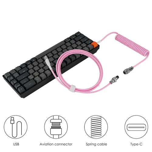 Vista 4 de Geekria Coiled USB-C Gaming Keyboard Cable with Aviator Connector Cord, 5-Pin Braided Double-Sleeved Mechanical Keyboard Cable Compatible with