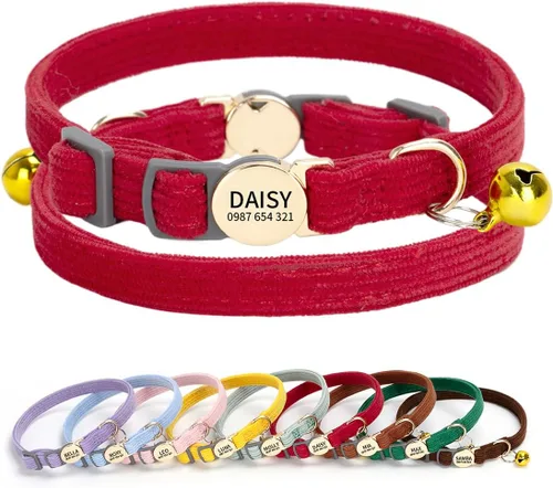 Vista 10 de Collar de gato reflectante personalizado con campana y hebilla separable, nombre grabado y número de teléfono