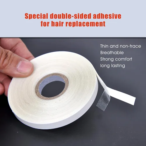 Vista 3 de 5/16"(0.8cm)*12 yardas Cinta para extensiones de cabello con cinta adhesiva de doble cara para extensiones de cabello (blanco)