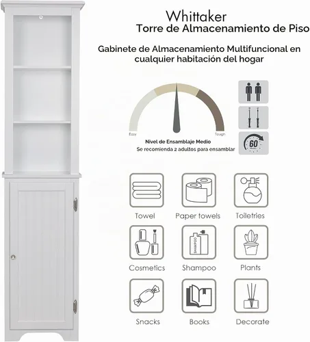 Vista 5 de UTEX Armario de almacenamiento alto para baño con puertas y estantes